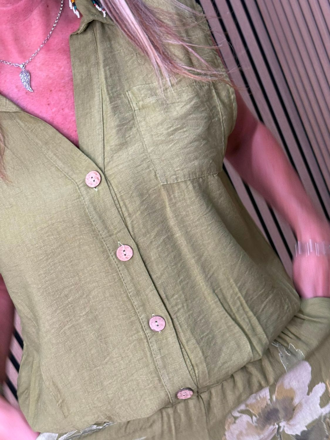 Floral Print Wide Leg Trouser Suit - Khaki