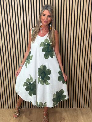 Oversized Floral Print Swing Dress - Green