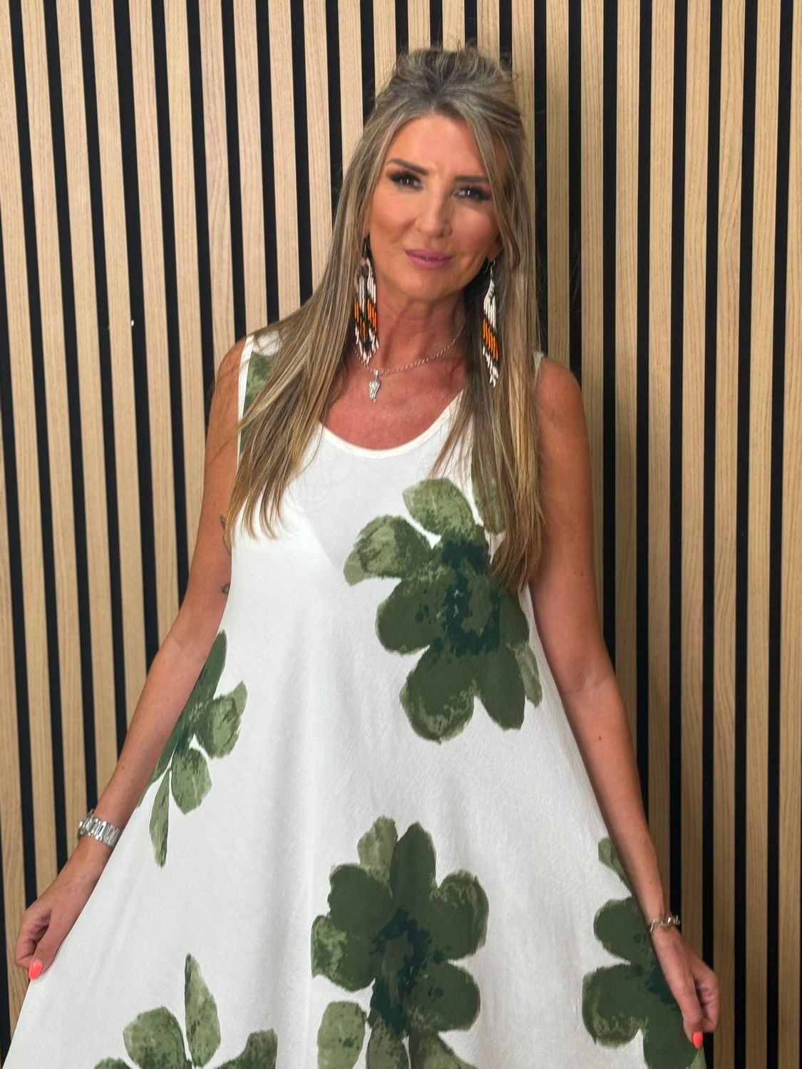 Oversized Floral Print Swing Dress - Green