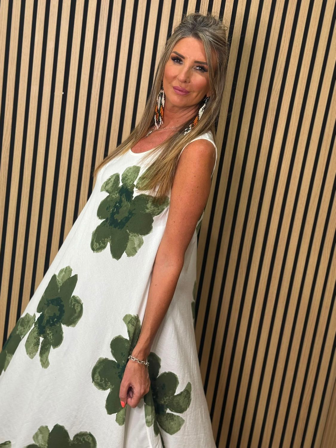 Oversized Floral Print Swing Dress - Green
