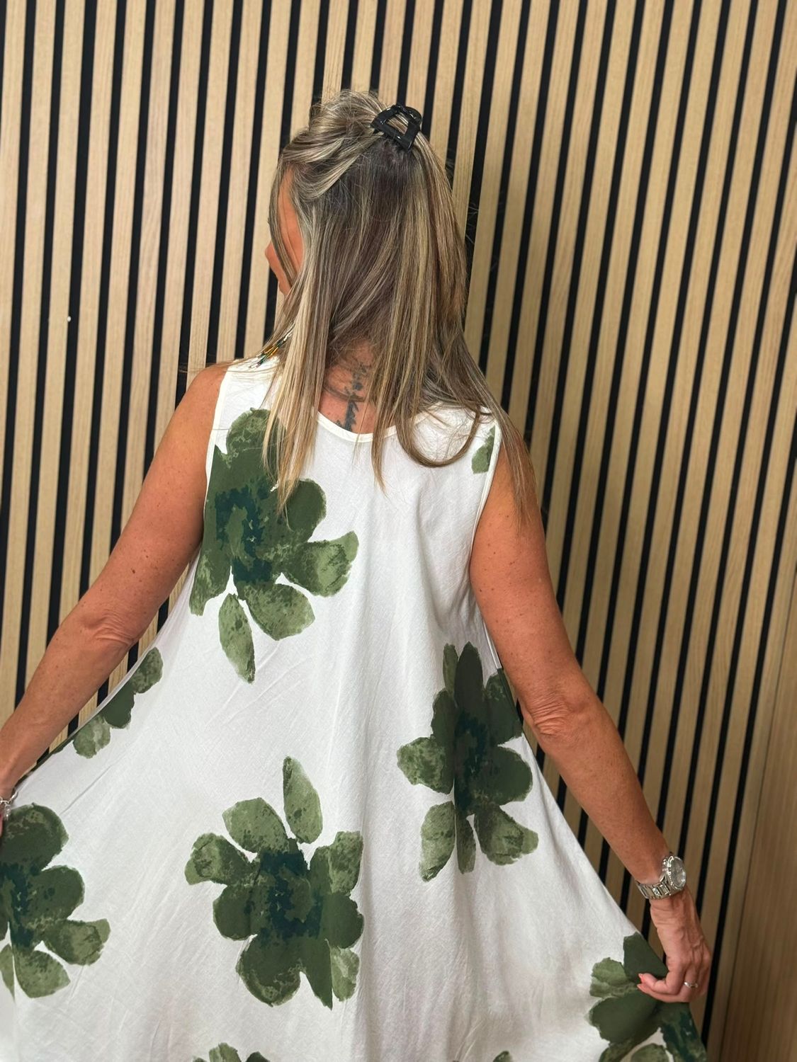 Oversized Floral Print Swing Dress - Green