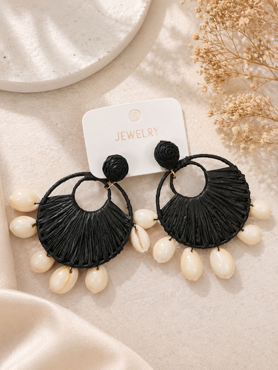 Black Shell Statement Earrings