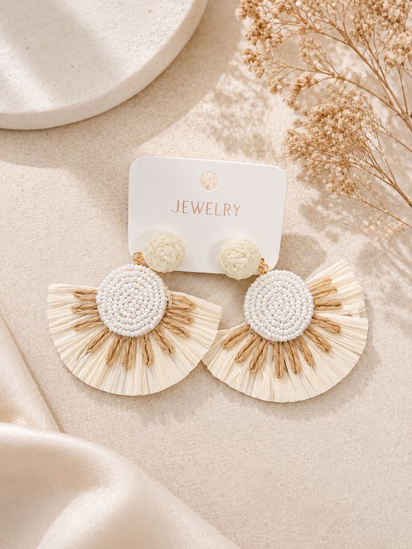 Beaded Raffia Sunburst Earrings
