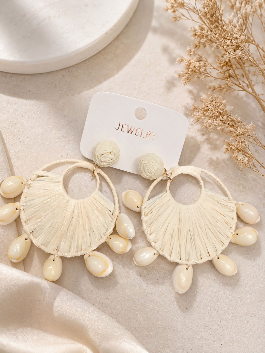 Cream Shell Statement Earrings