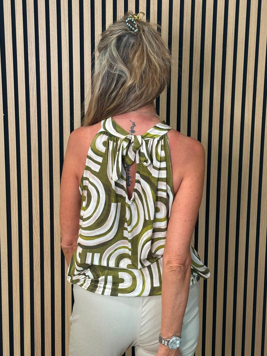 Abstract Print Halterneck Top – Green
