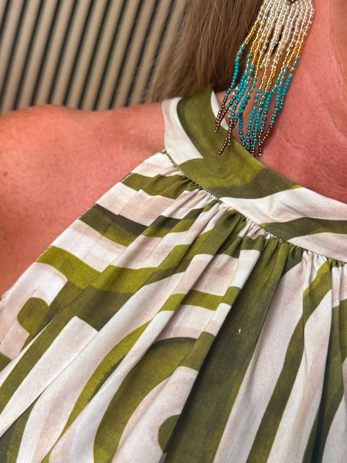 Abstract Print Halterneck Top – Green