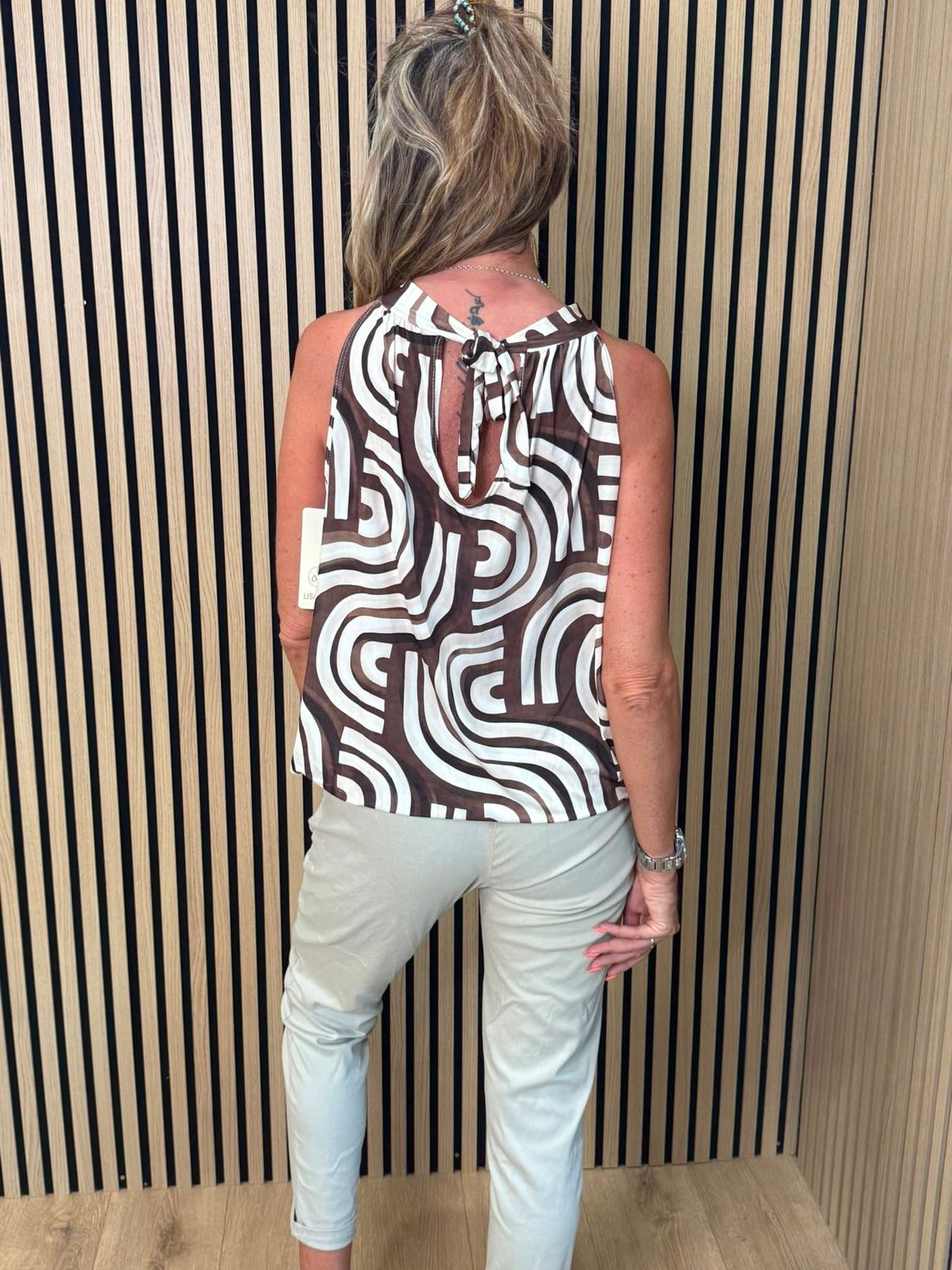Abstract Print Halterneck Top - Brown