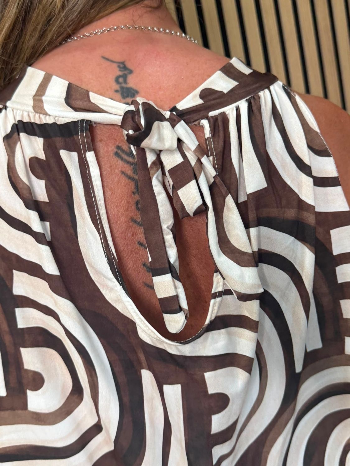 Abstract Print Halterneck Top - Brown