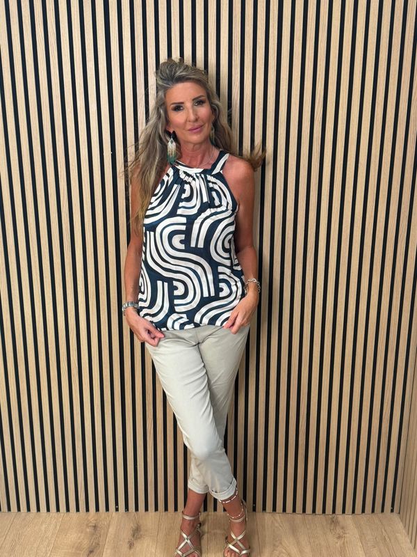 Abstract Print Halterneck Top – Navy