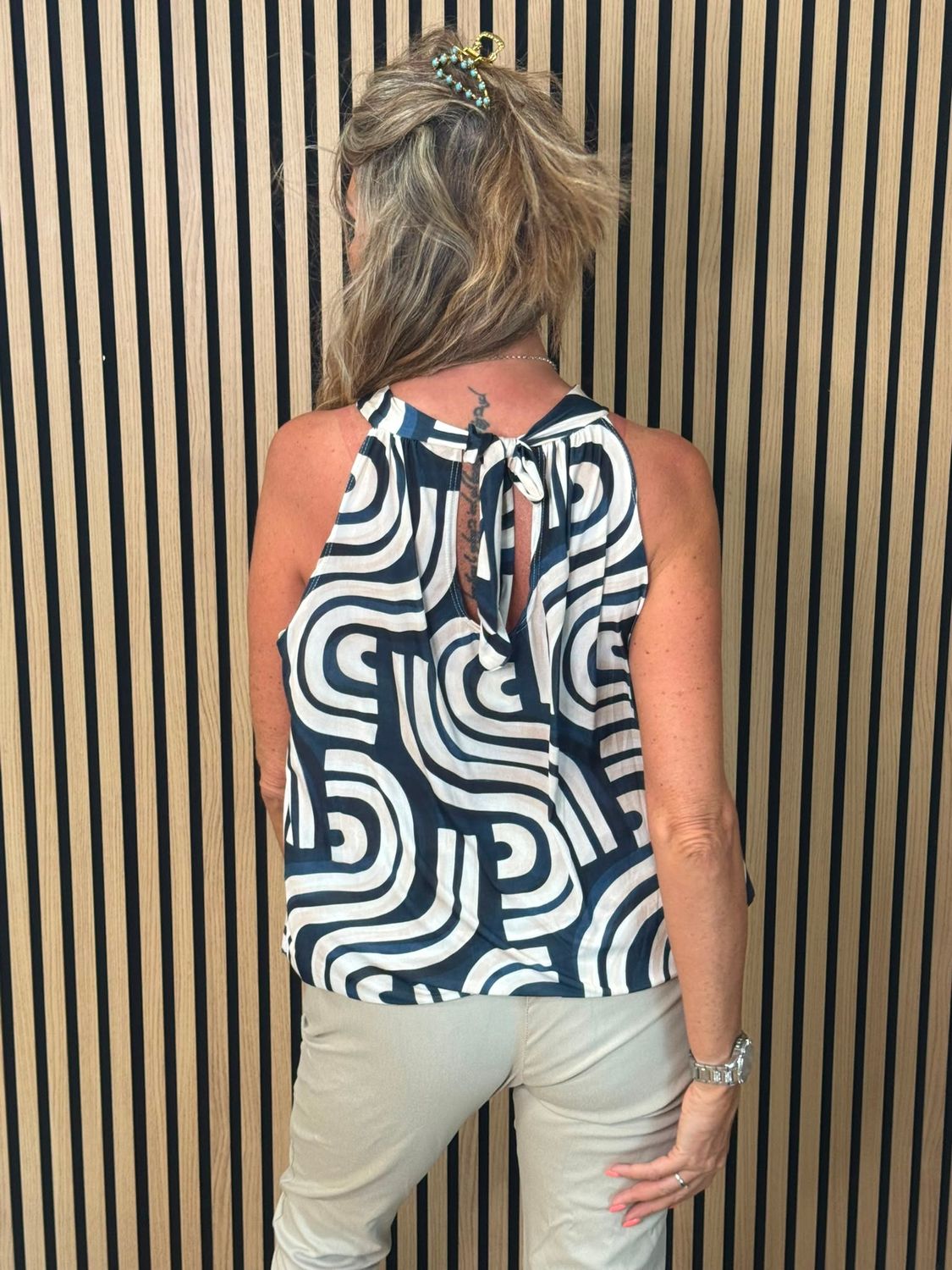 Abstract Print Halterneck Top – Navy