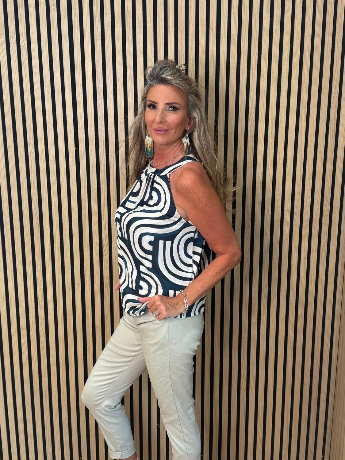 Abstract Print Halterneck Top – Navy