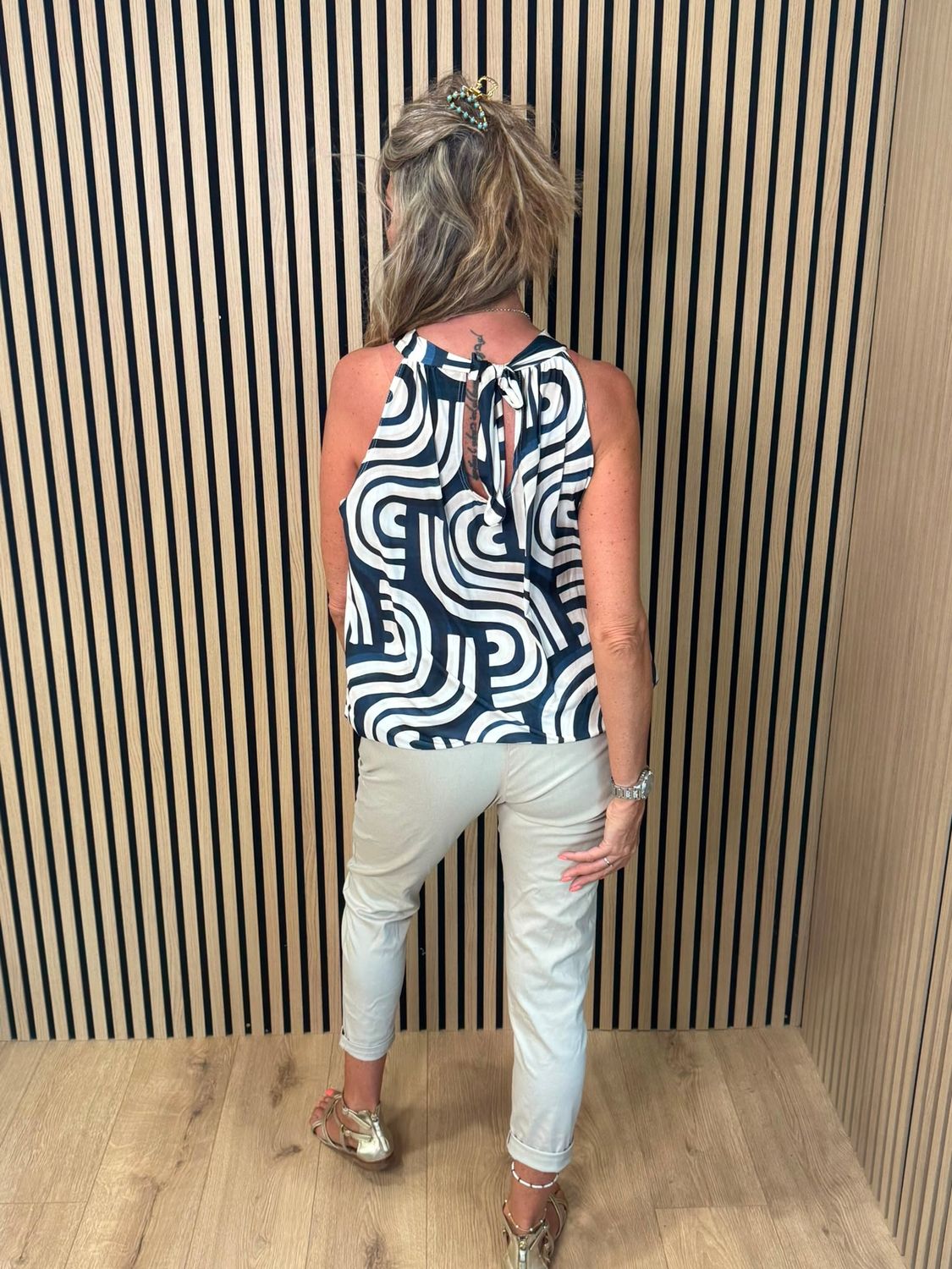 Abstract Print Halterneck Top – Navy