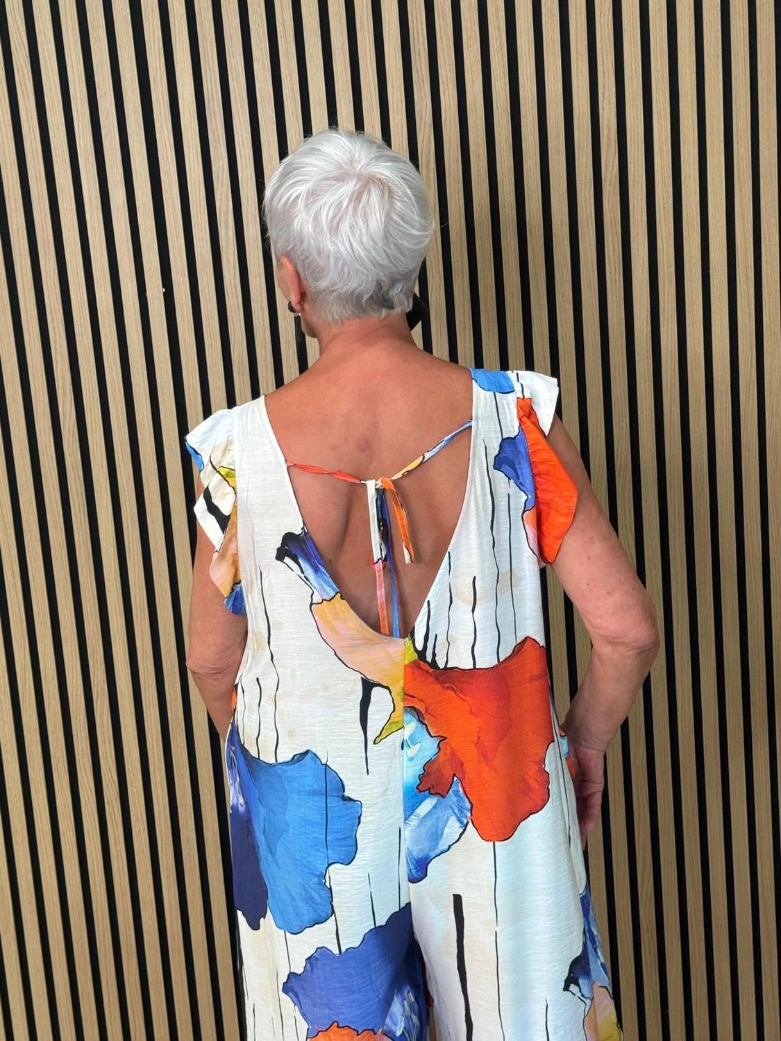 Tropical Floral Wide Leg Jumpsuit by Fly Out – 💙🧡🤍