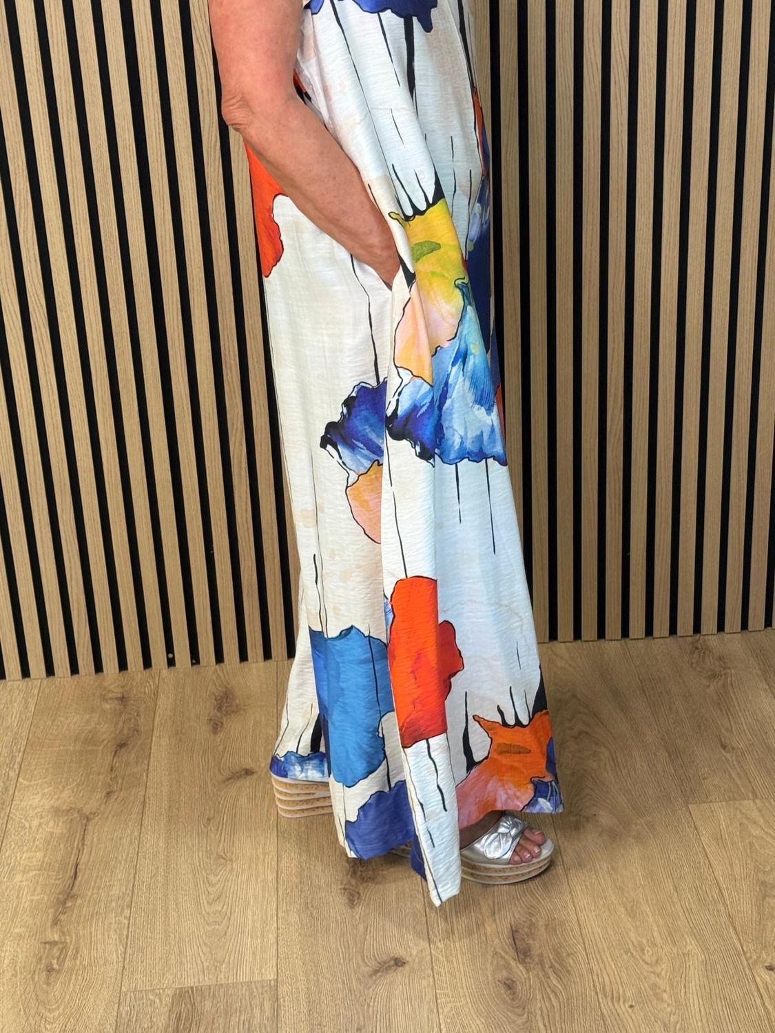 Tropical Floral Wide Leg Jumpsuit by Fly Out – 💙🧡🤍