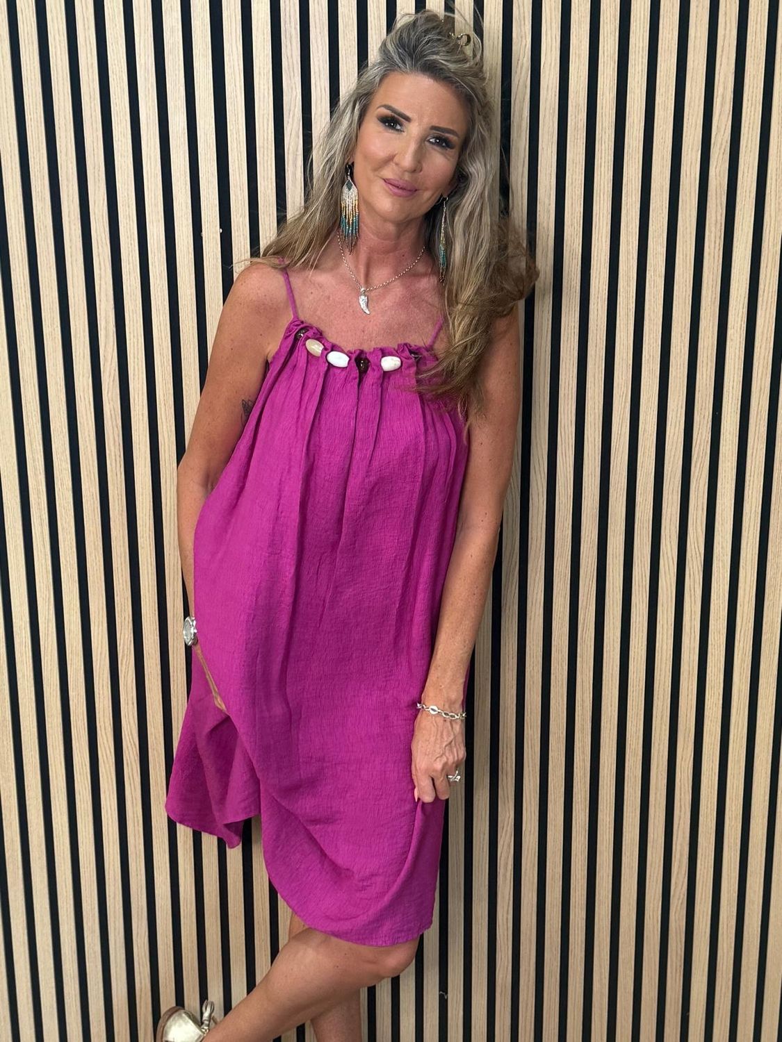 Beaded Swing Dress – Fuchsia