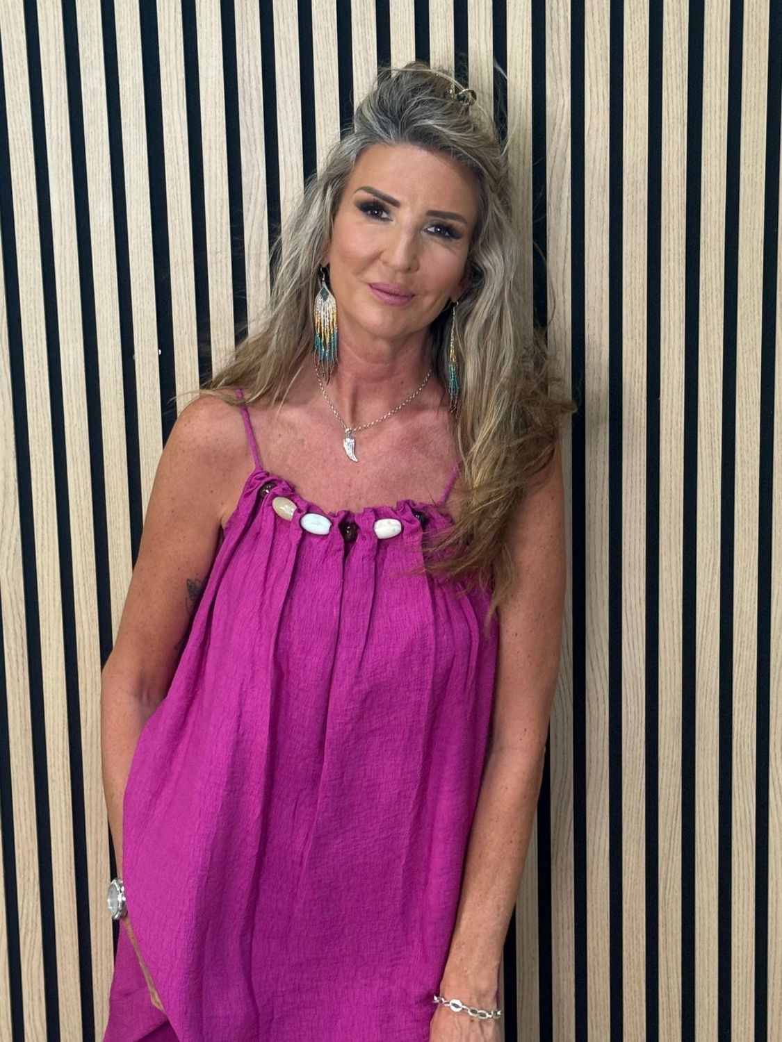 Beaded Swing Dress – Fuchsia