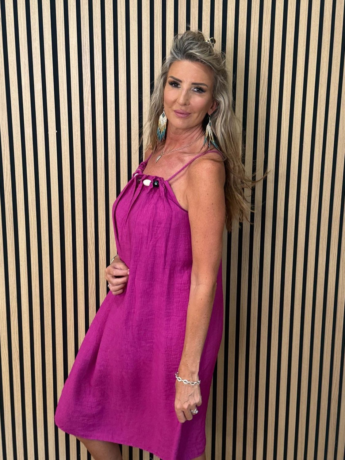 Beaded Swing Dress – Fuchsia