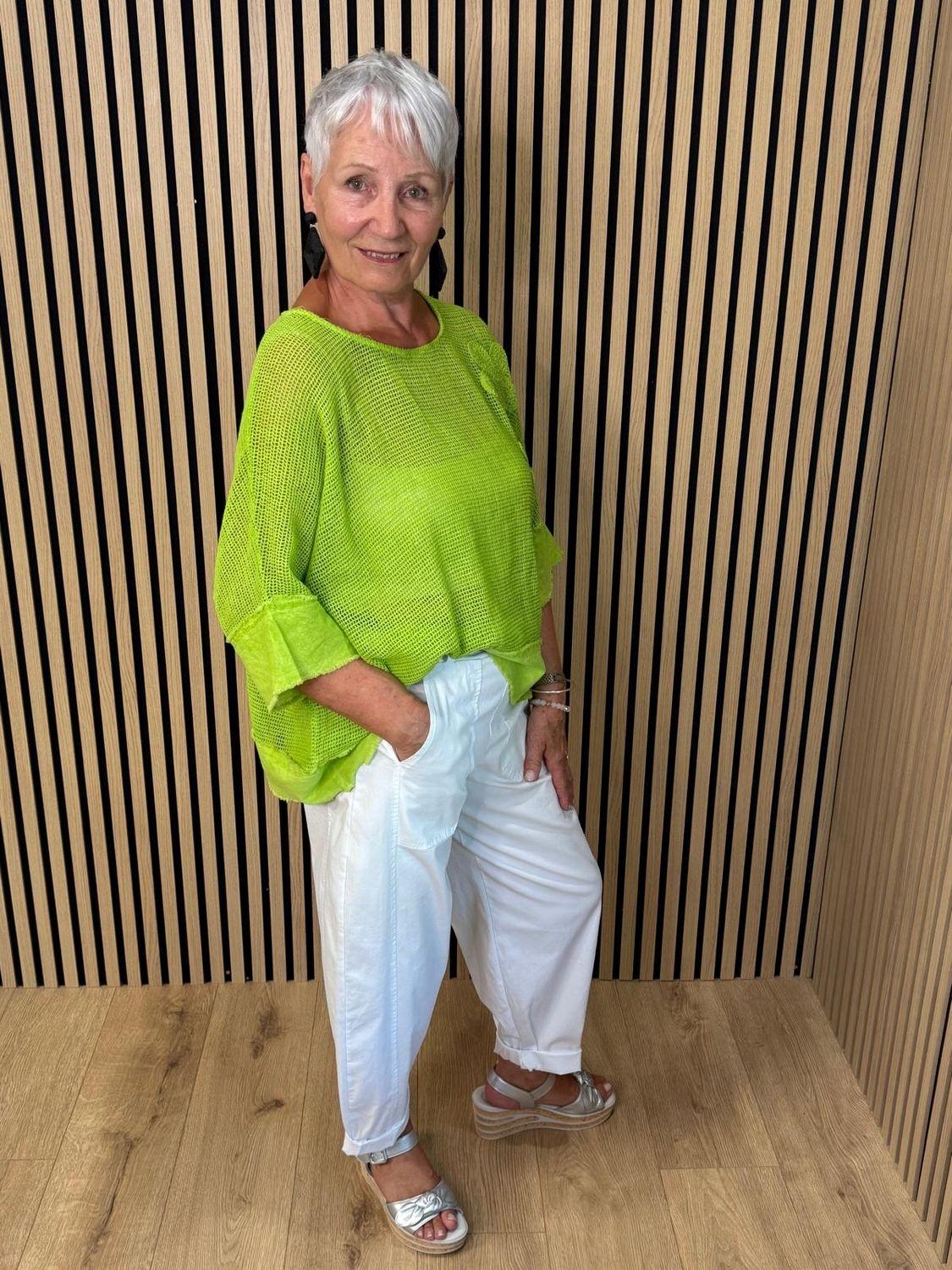 Floral Mesh Cotton Top – Lime