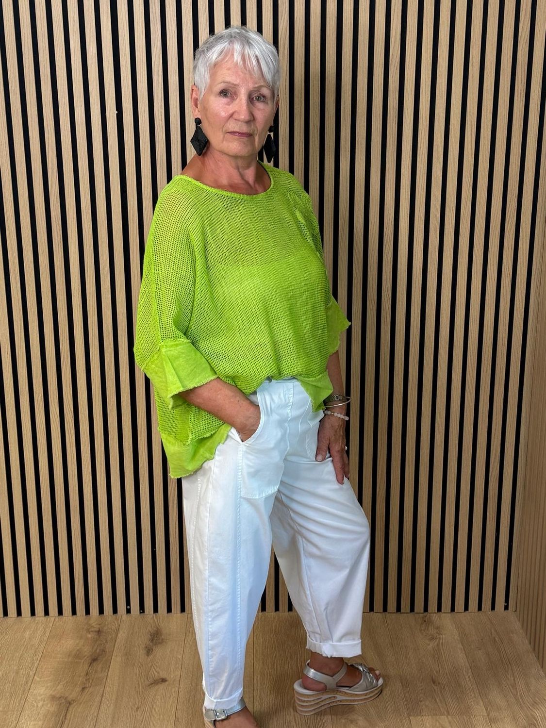 Floral Mesh Cotton Top – Lime