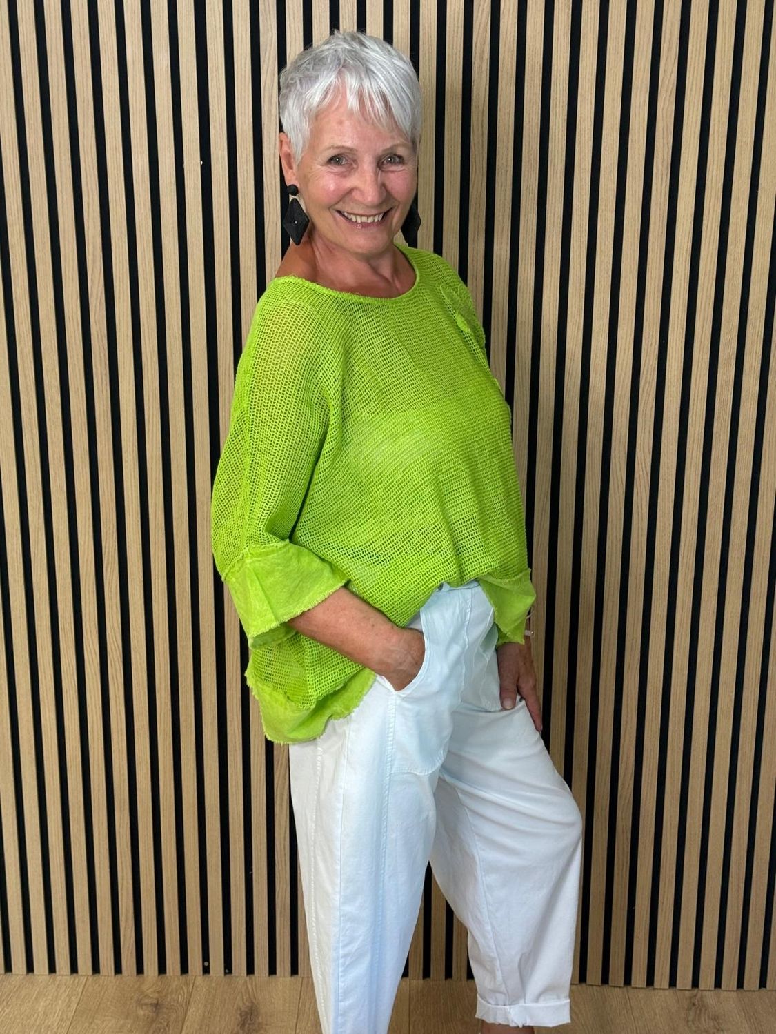 Floral Mesh Cotton Top – Lime