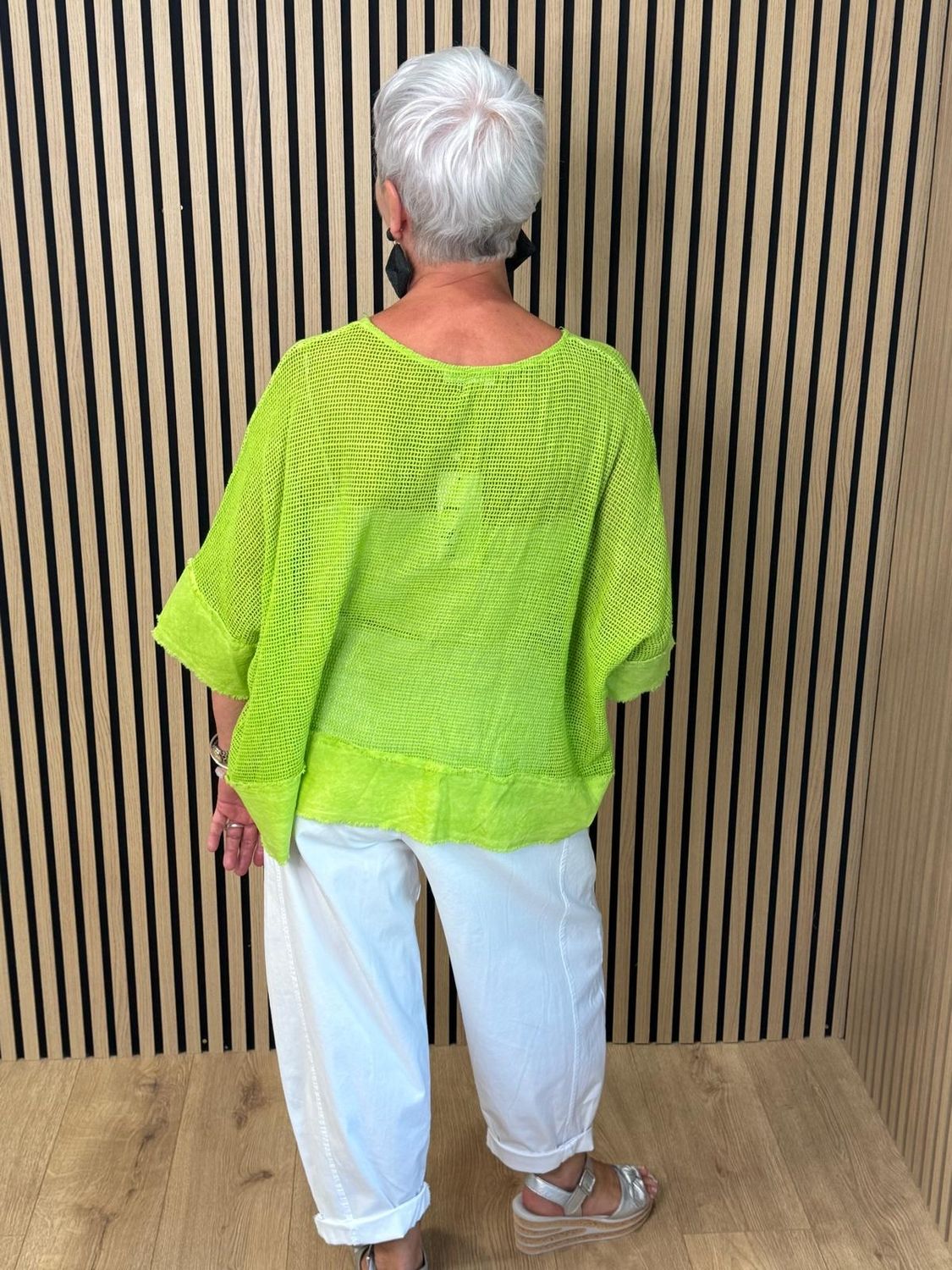 Floral Mesh Cotton Top – Lime
