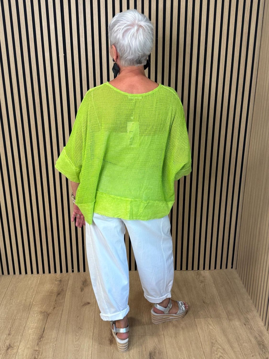 Floral Mesh Cotton Top – Lime