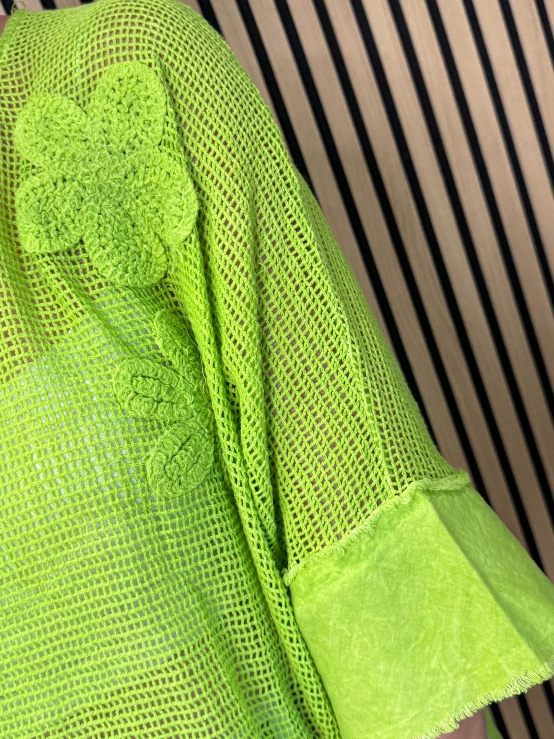 Floral Mesh Cotton Top – Lime
