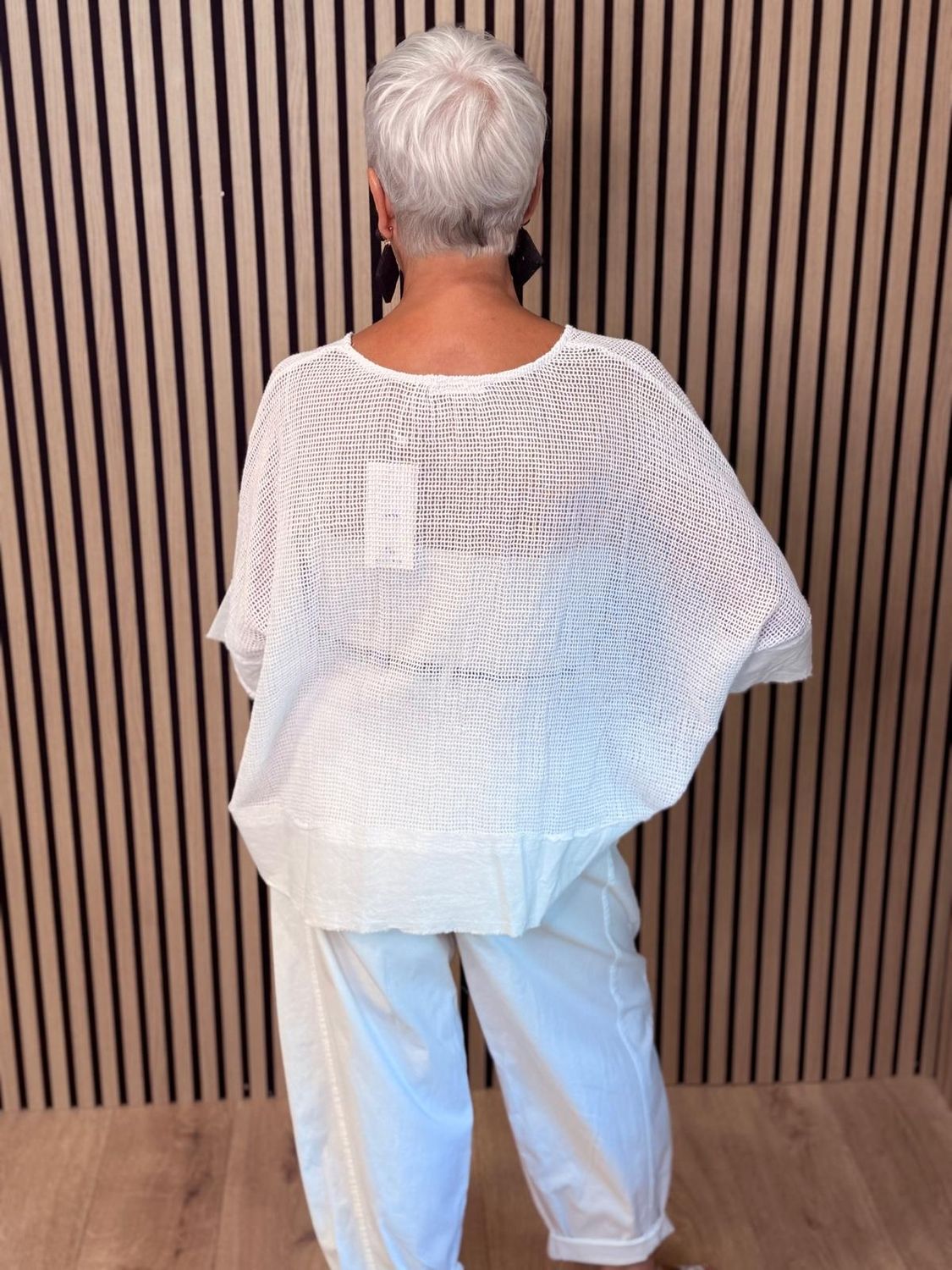 Floral Mesh Cotton Top – White