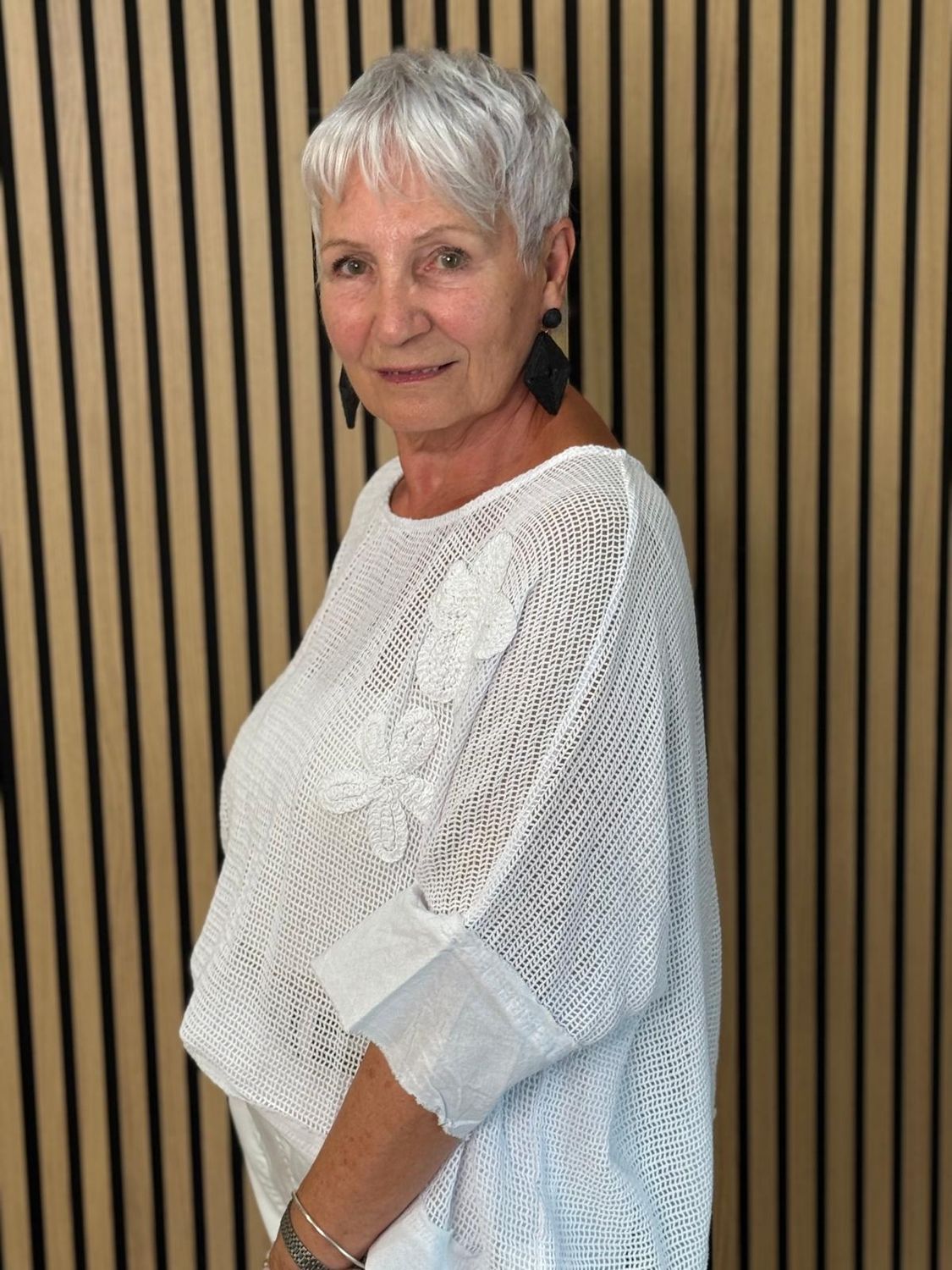 Floral Mesh Cotton Top – White