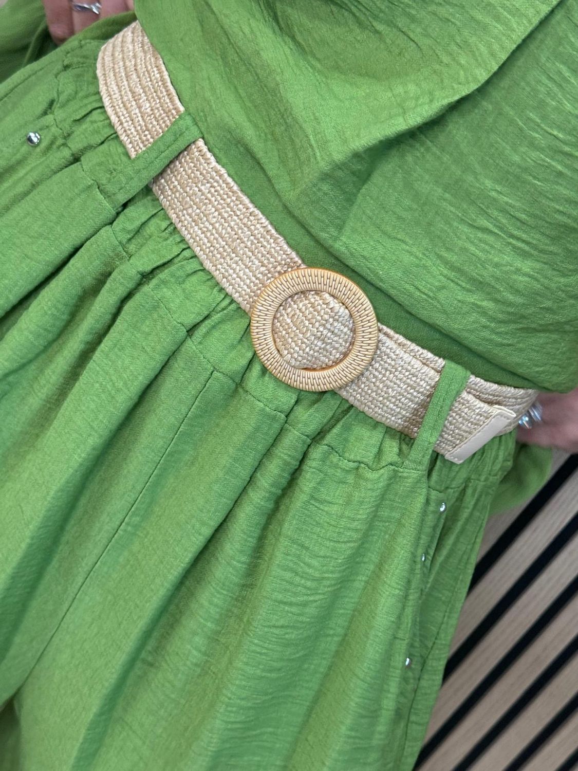 Stud Detail V-Neck Short Set – Green