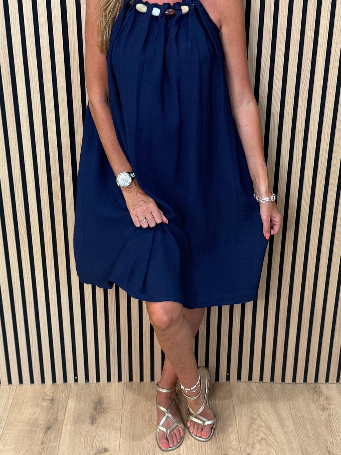 Beaded Swing Dress – Navy