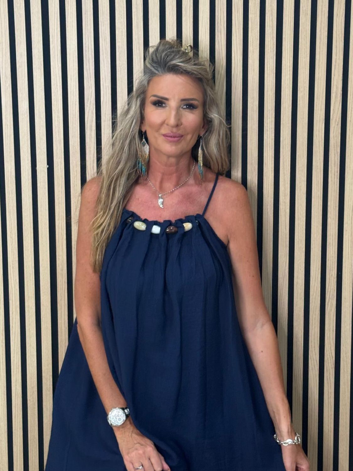 Beaded Swing Dress – Navy