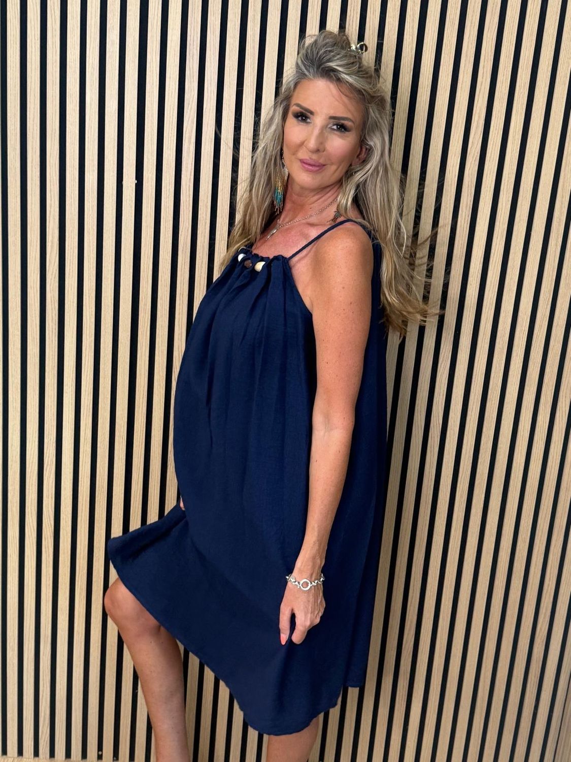 Beaded Swing Dress – Navy