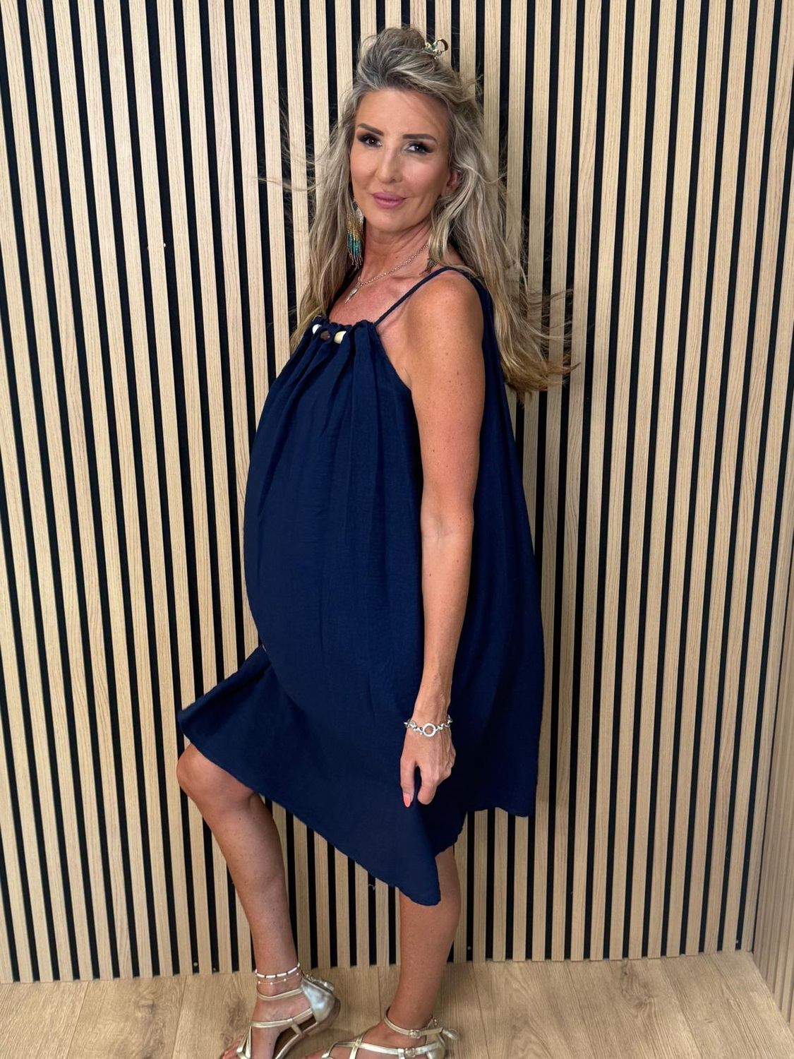 Beaded Swing Dress – Navy