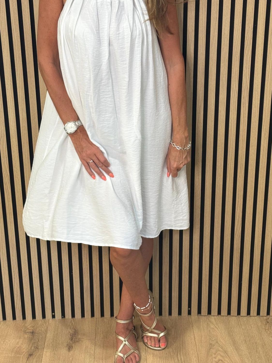 Beaded Swing Dress – White
