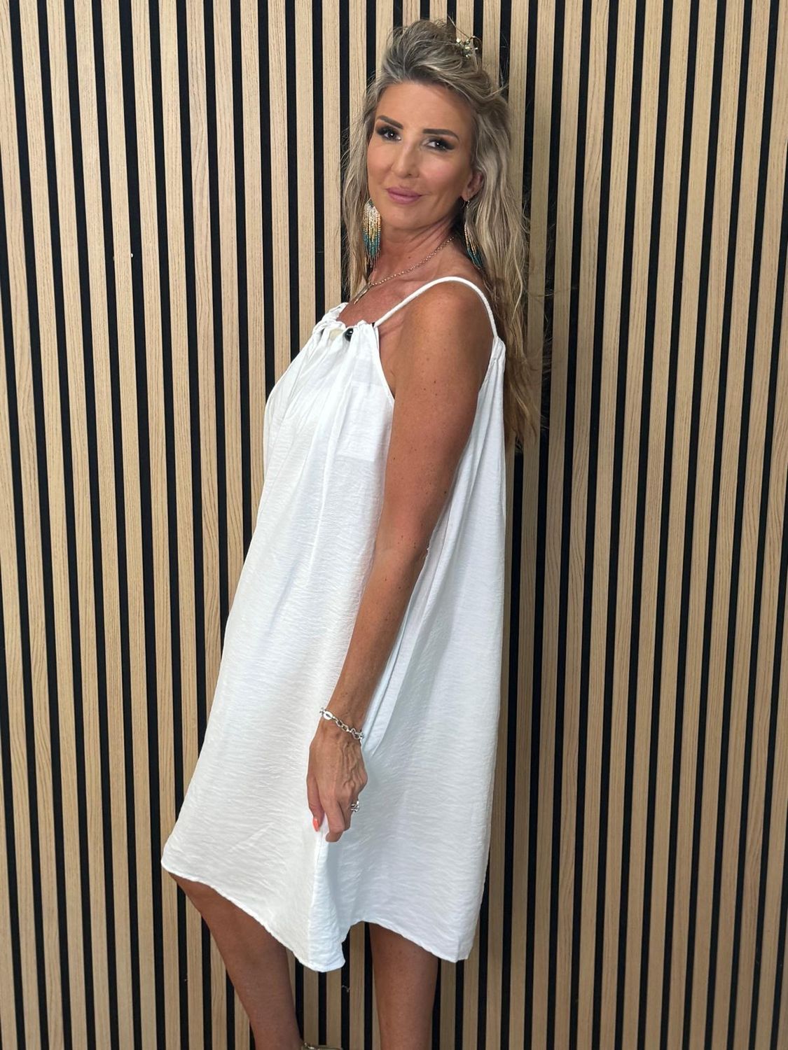 Beaded Swing Dress – White