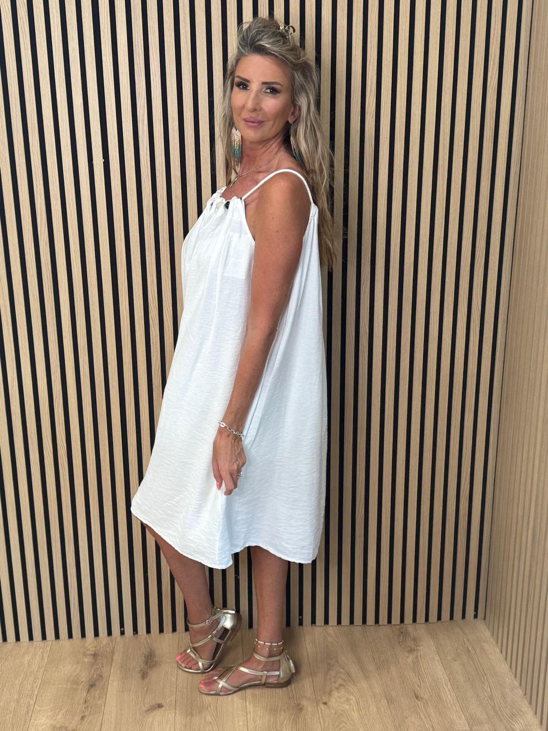 Beaded Swing Dress – White