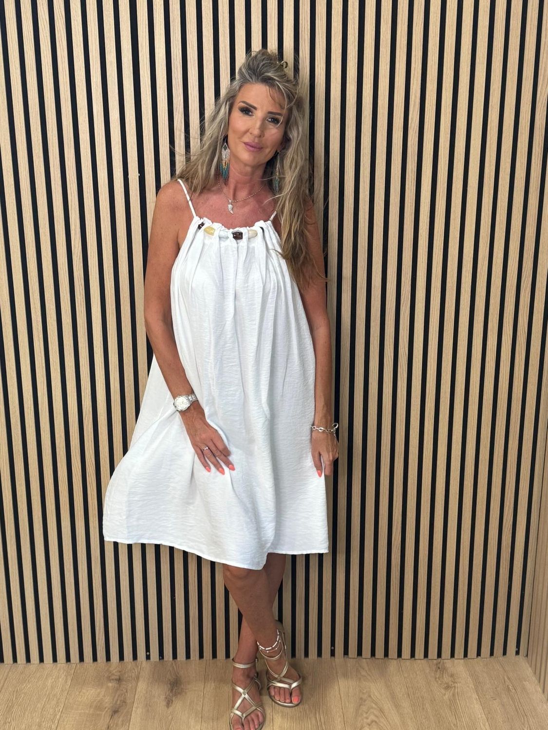 Beaded Swing Dress – White