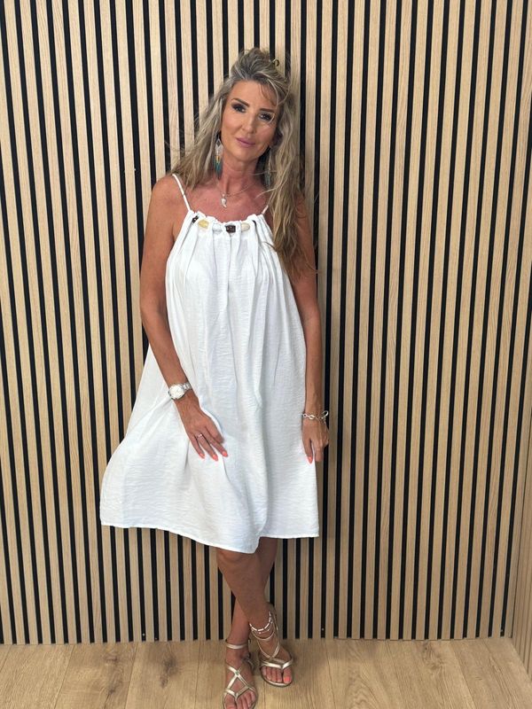 Beaded Swing Dress – White