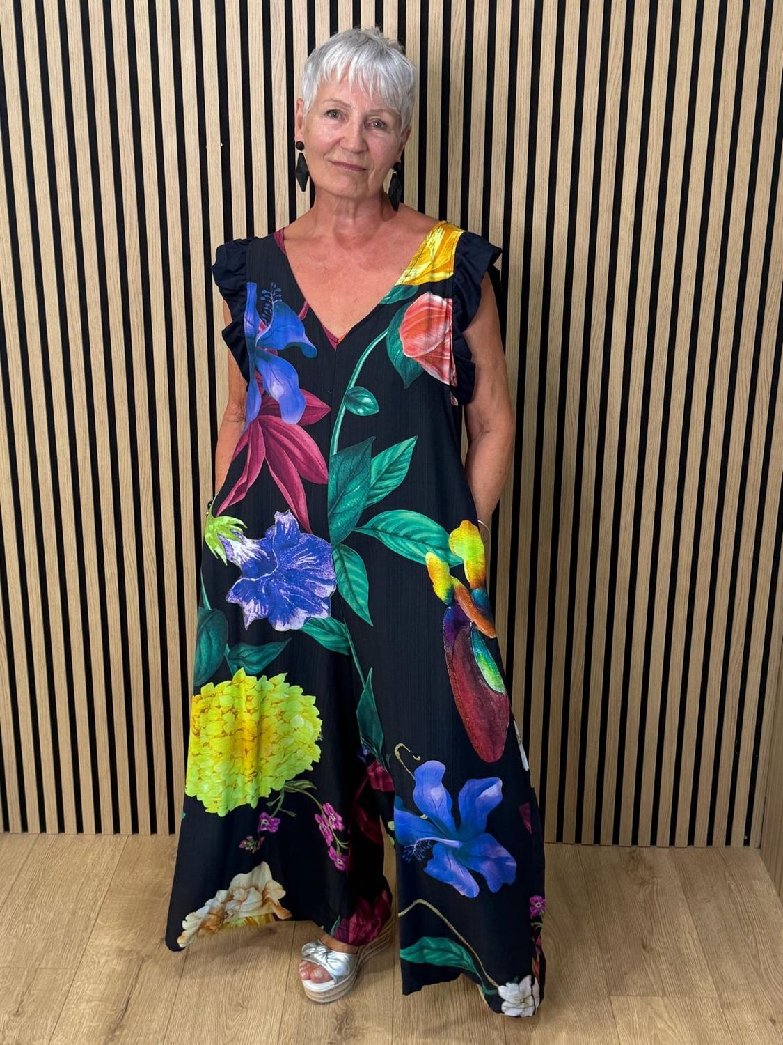 Tropical Floral Wide Leg Jumpsuit by Fly Out - 🖤🧡🩷💙