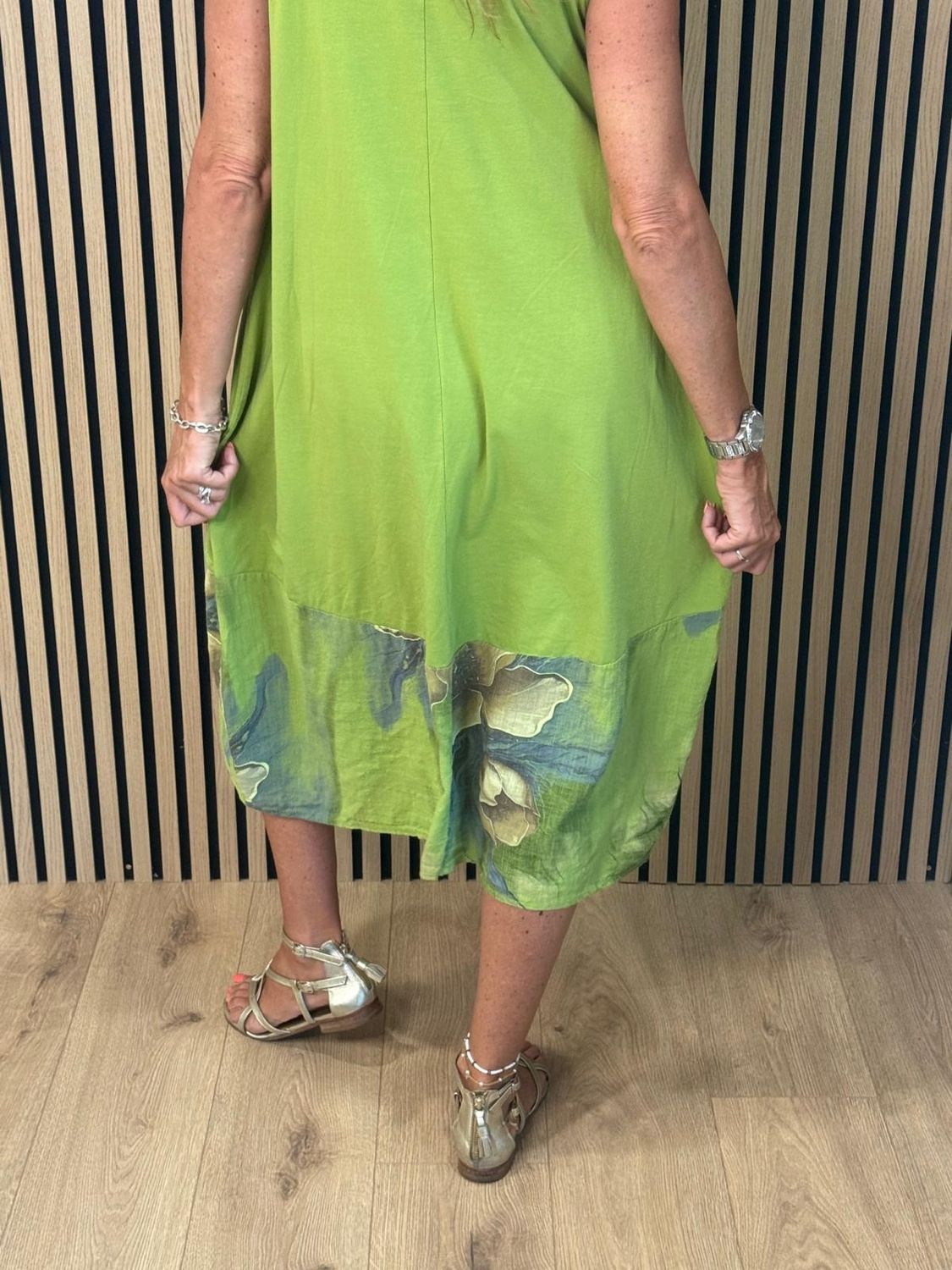 Floral Border Cotton Blend Dress – Lime