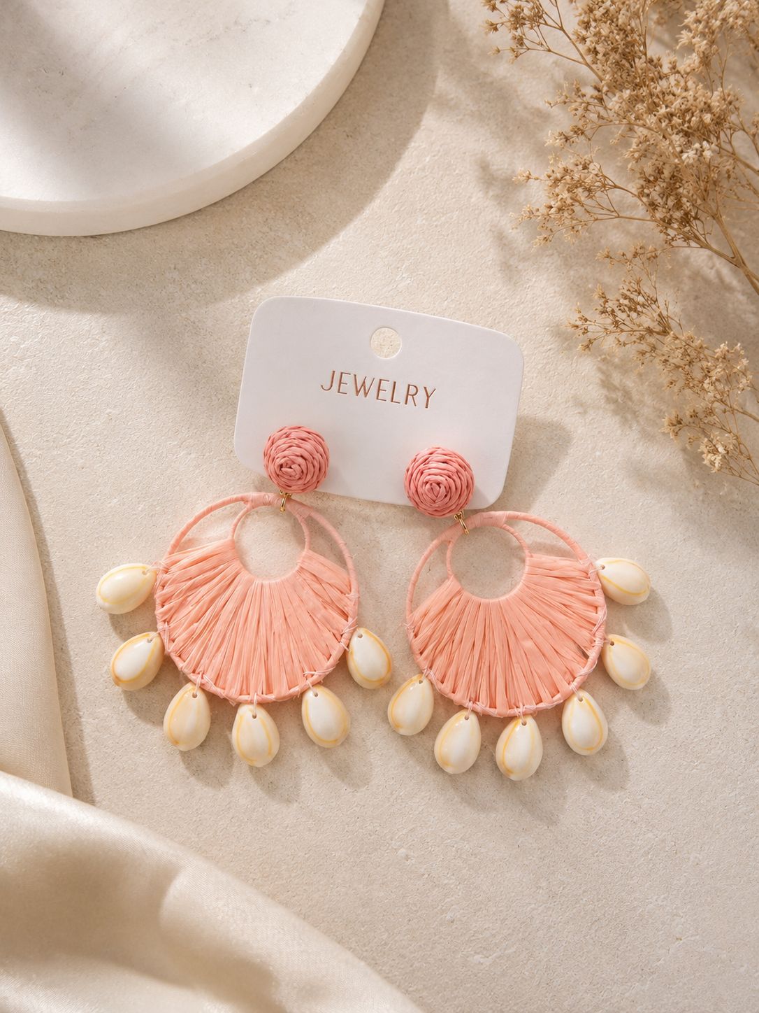 Shell Statement Earrings – Baby Pink