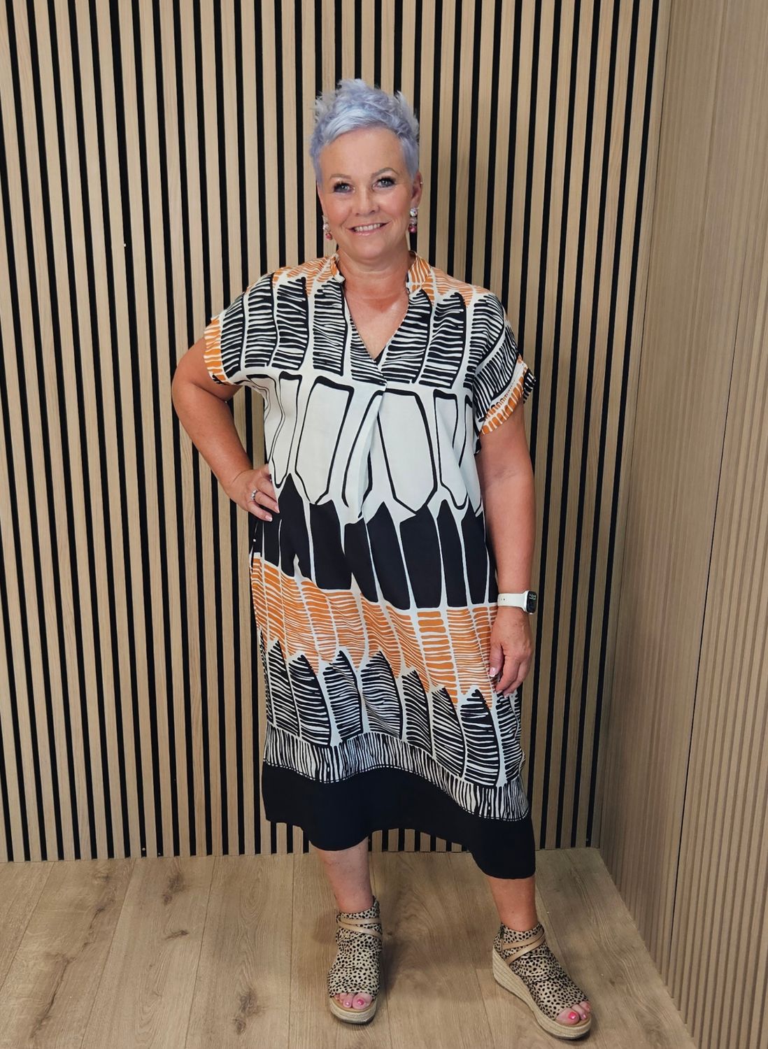 Abstract Print V-Neck Dress