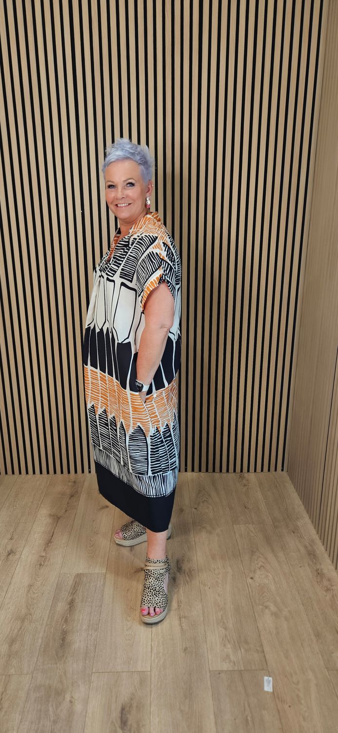 Abstract Print V-Neck Dress