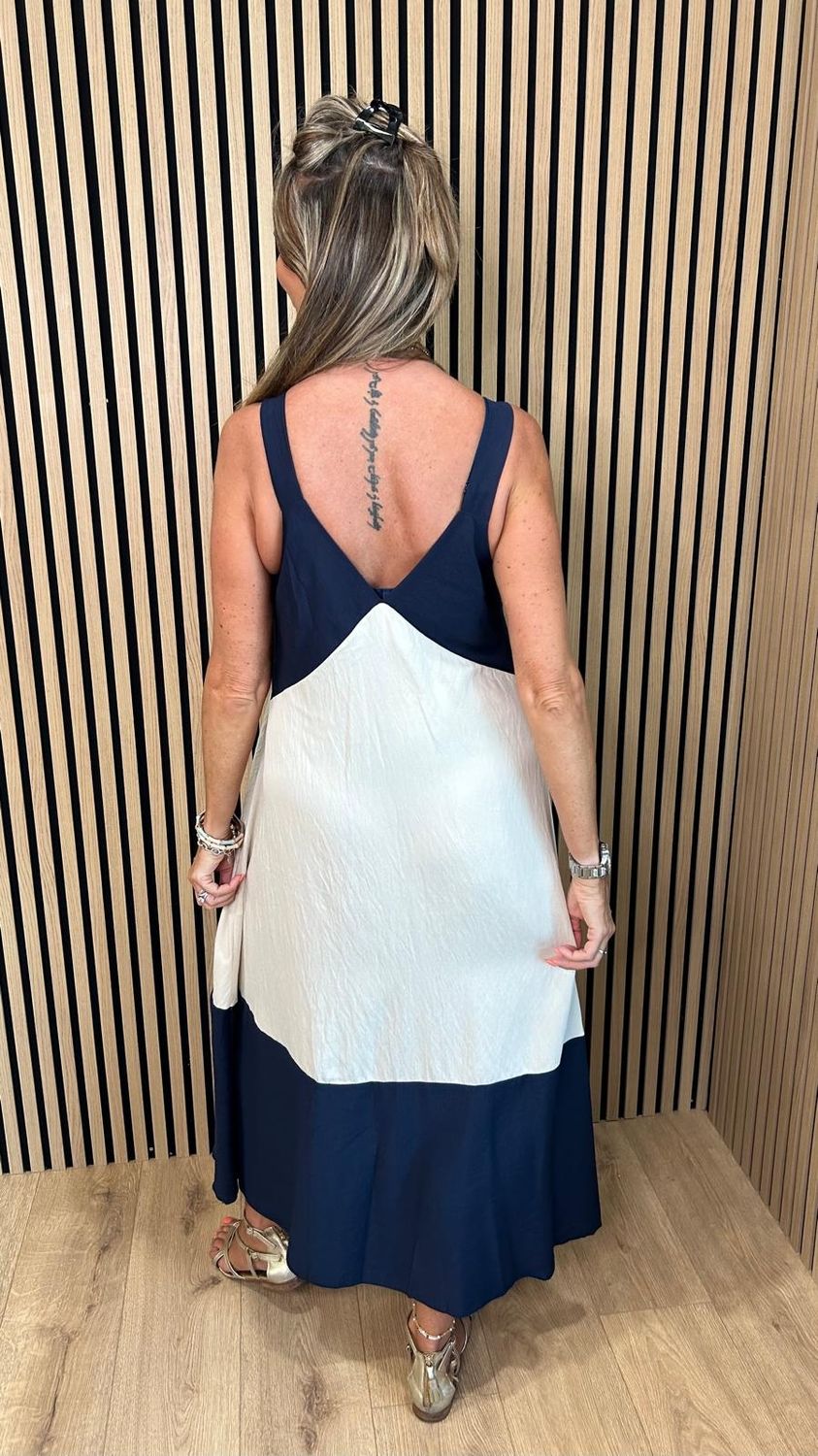 Colour Block Maxi Dress – Navy/White