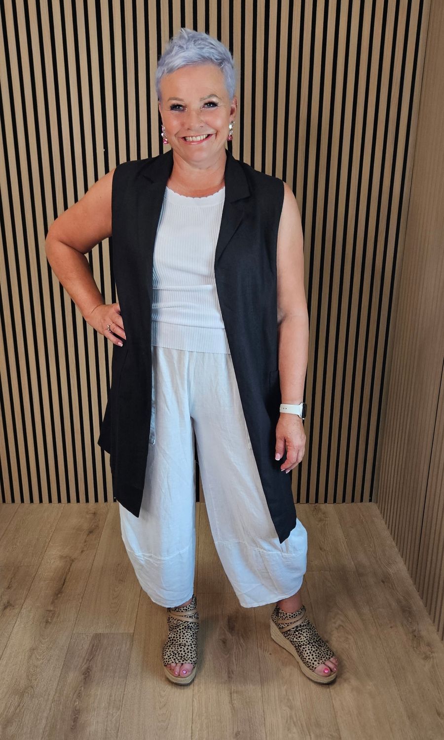 Linen Blend Longline Waistcoat – Black