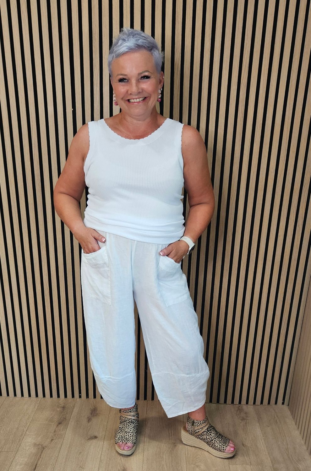 100% Linen Pocket Trousers – White