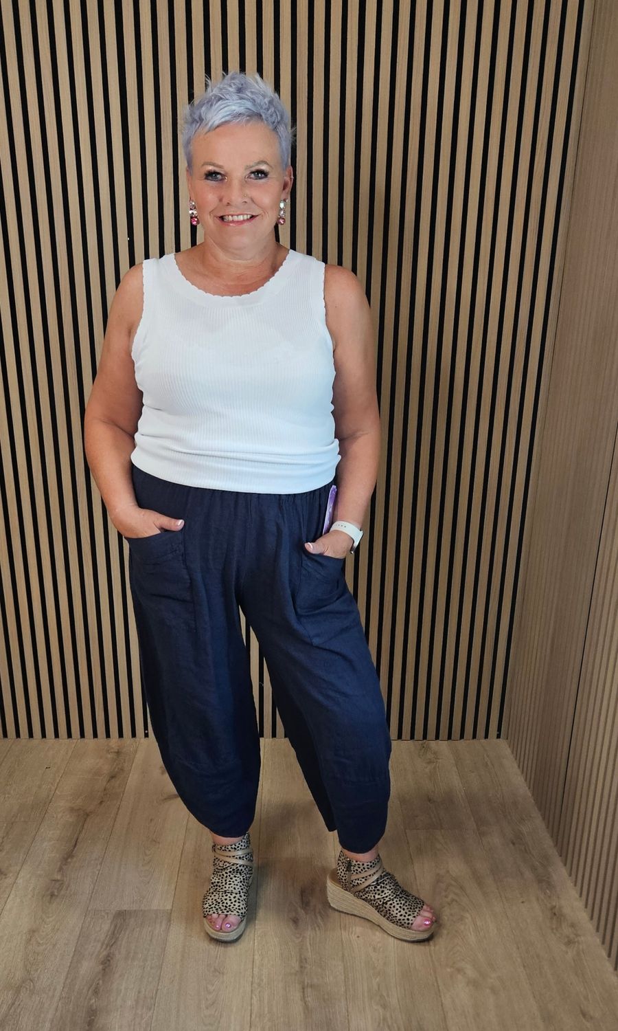 100% Linen Pocket Trousers - Navy