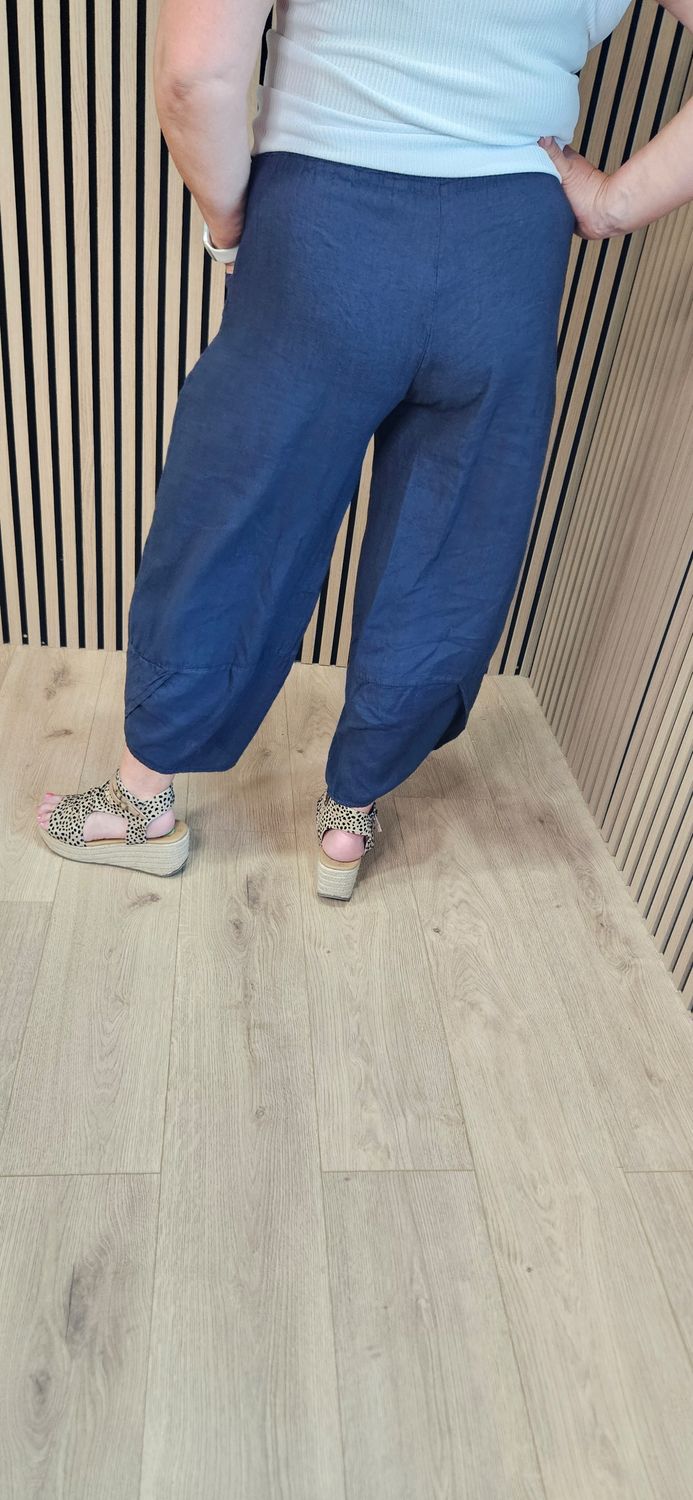 100% Linen Pocket Trousers - Navy