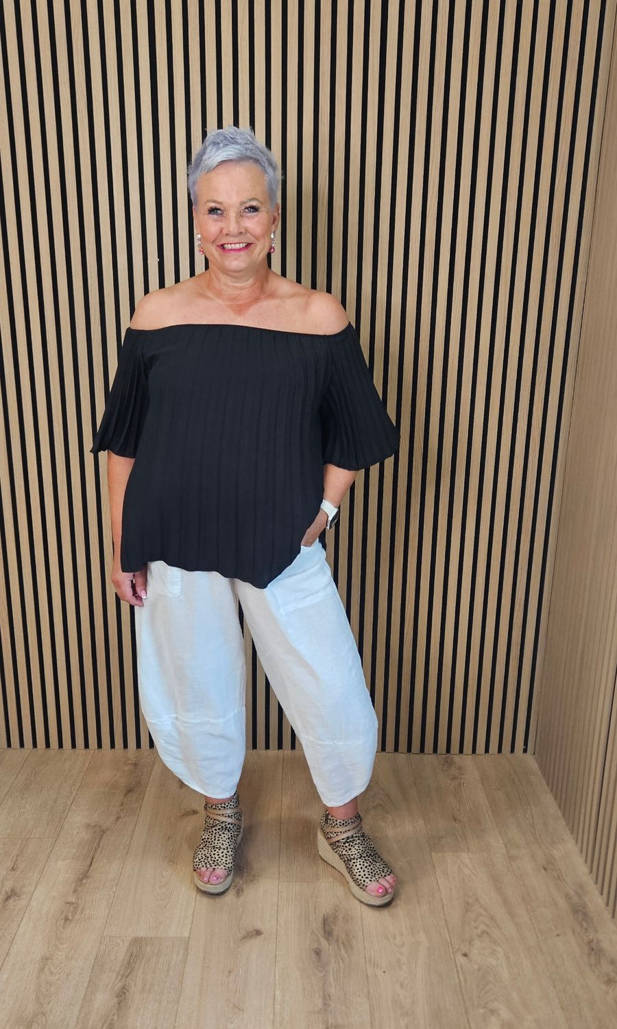 Pleated Bardot Top – Black